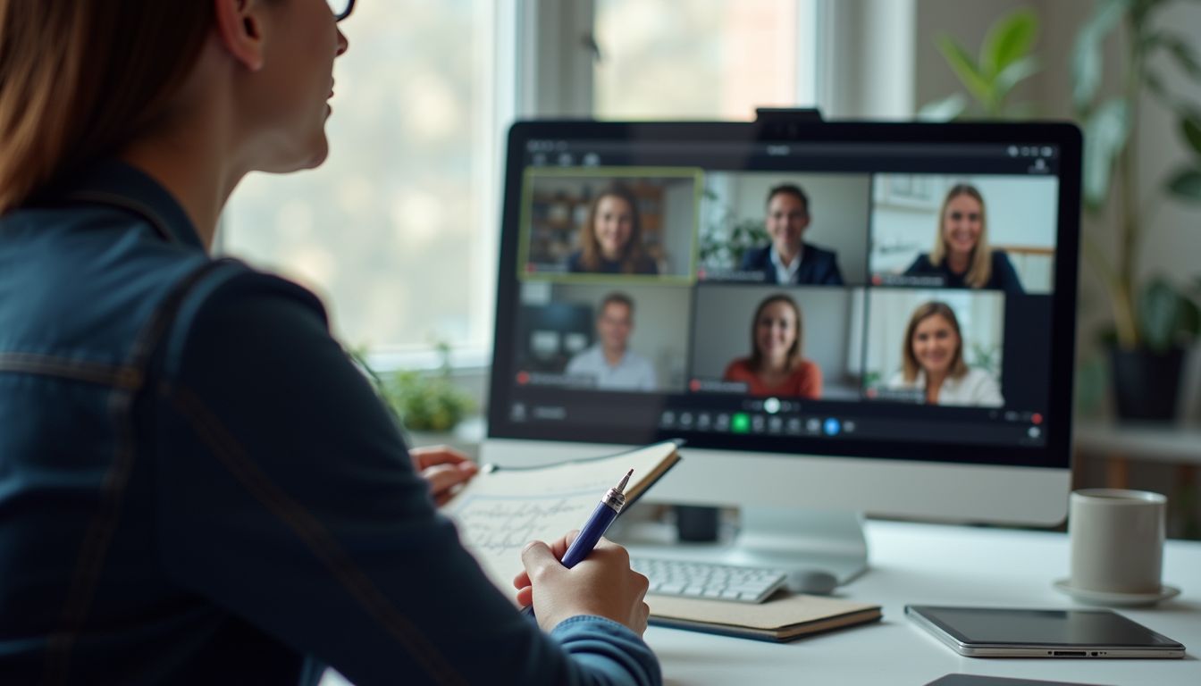 A practitioner taking notes during an online group session