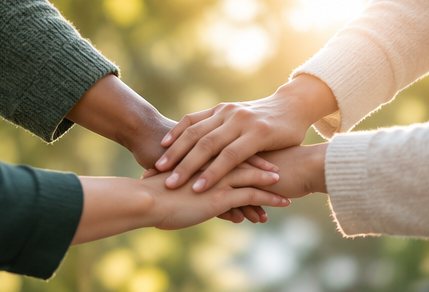 Hands joined together in support